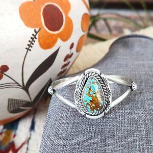 Beautiful NWOT Native American Navajo Rare #8 Turquoise & Sterling Bracelet 💙🤎